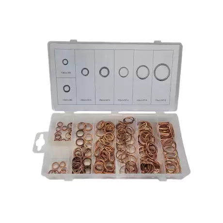 Assortiment koperen carterplugringen 150-delig